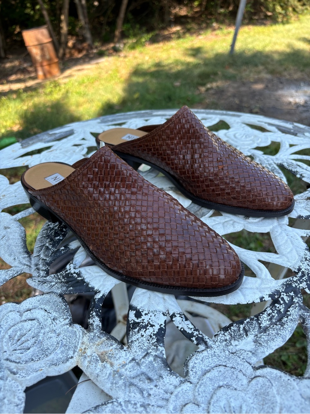 Vintage Nicole Brown Woven Leather Mules